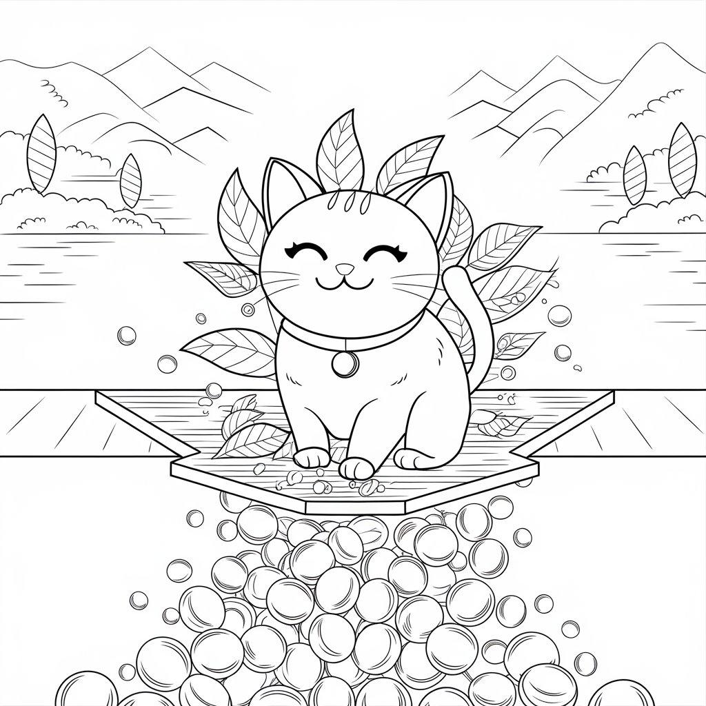A_Happy_Boba_Cat_Surrounded_by_Tea_Leaves_and_Boba_Pearls