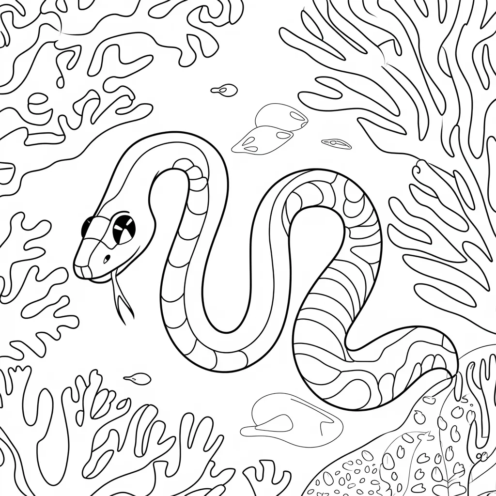 Coral_Reef_Snake_Swimming_Through_Coral