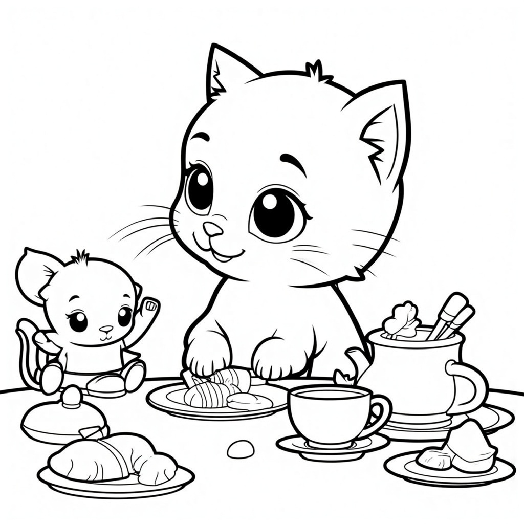 Kitten Having a Tea Party with Friends
