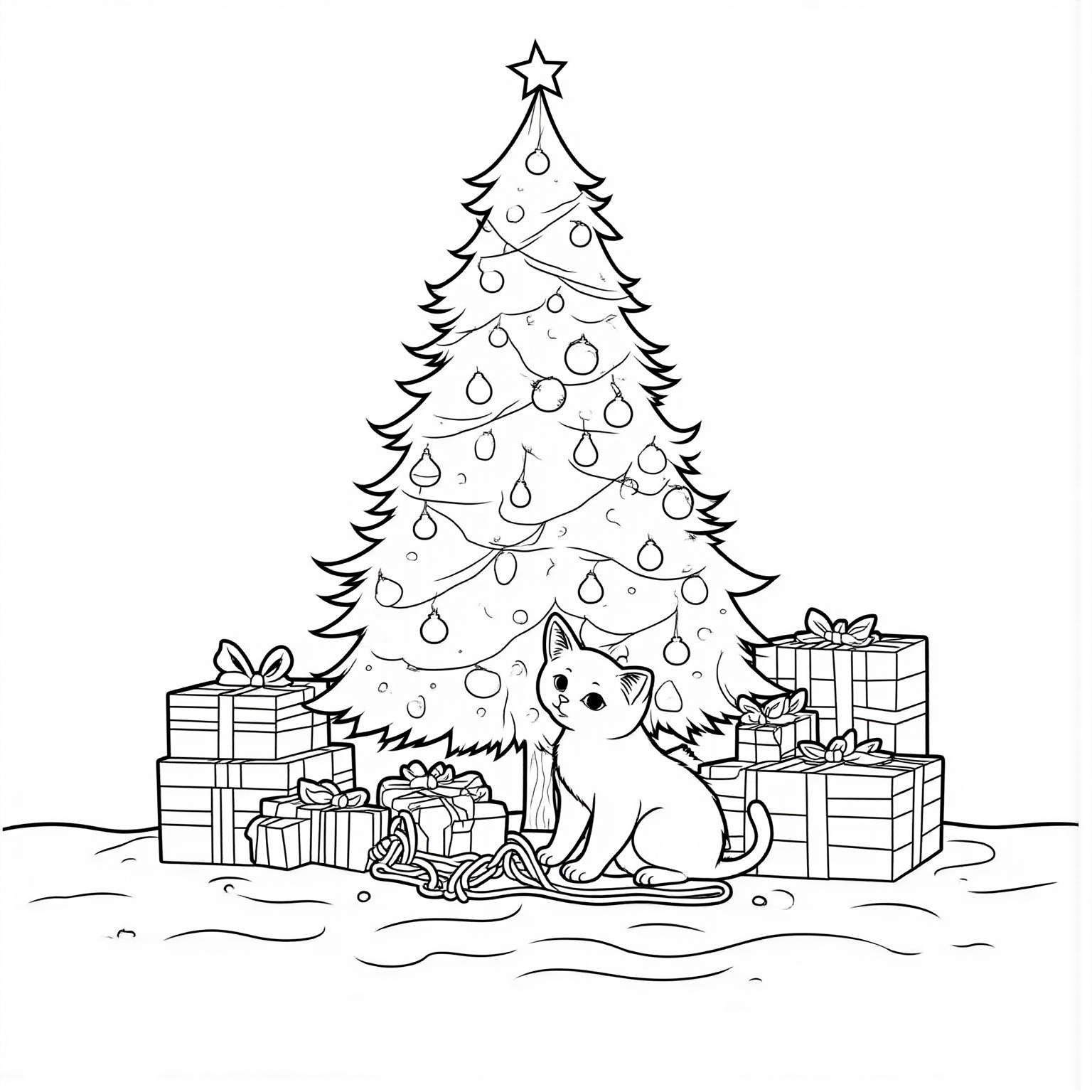 Kitten Playing Under a Christmas Tree