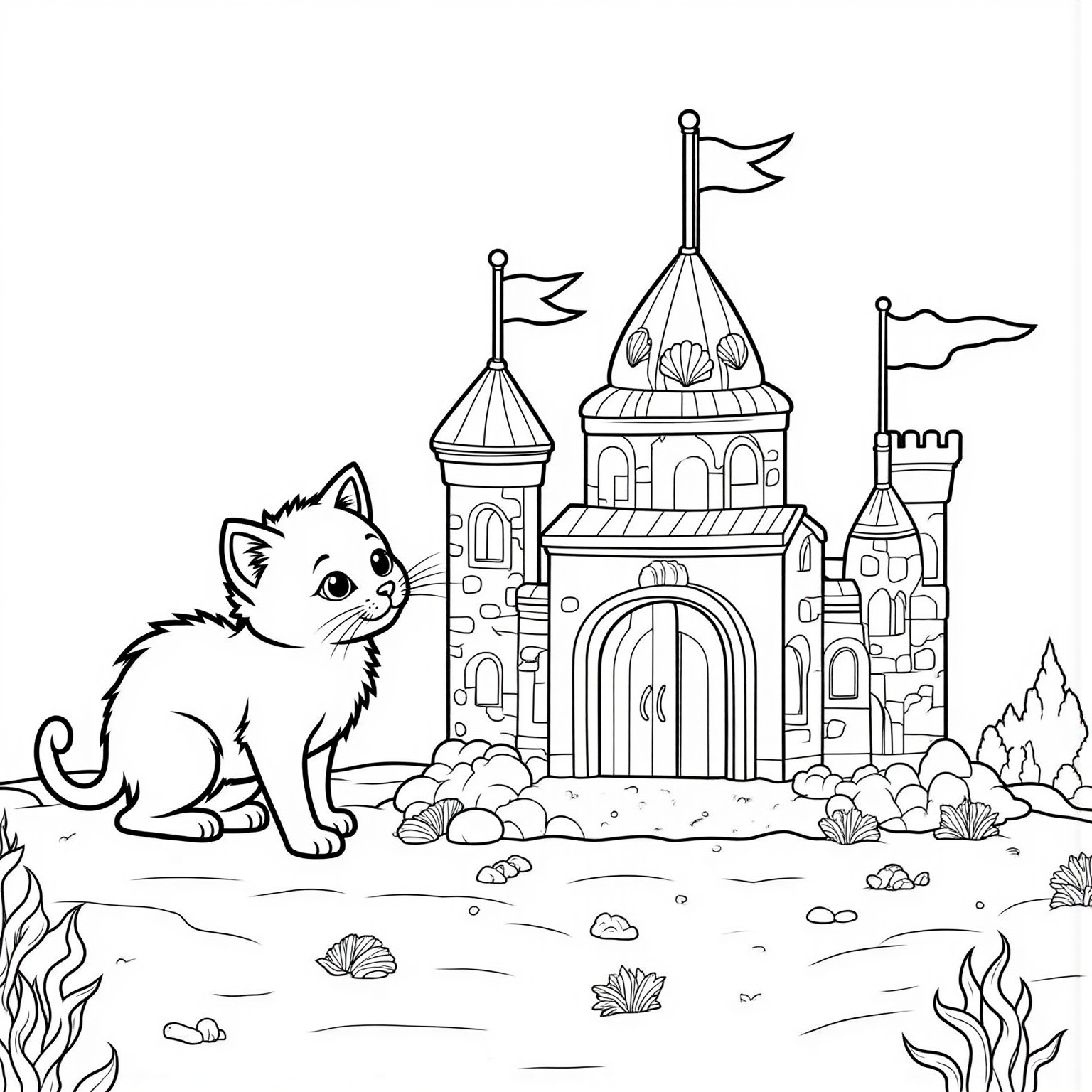 Kitten Playing in a Sandcastle