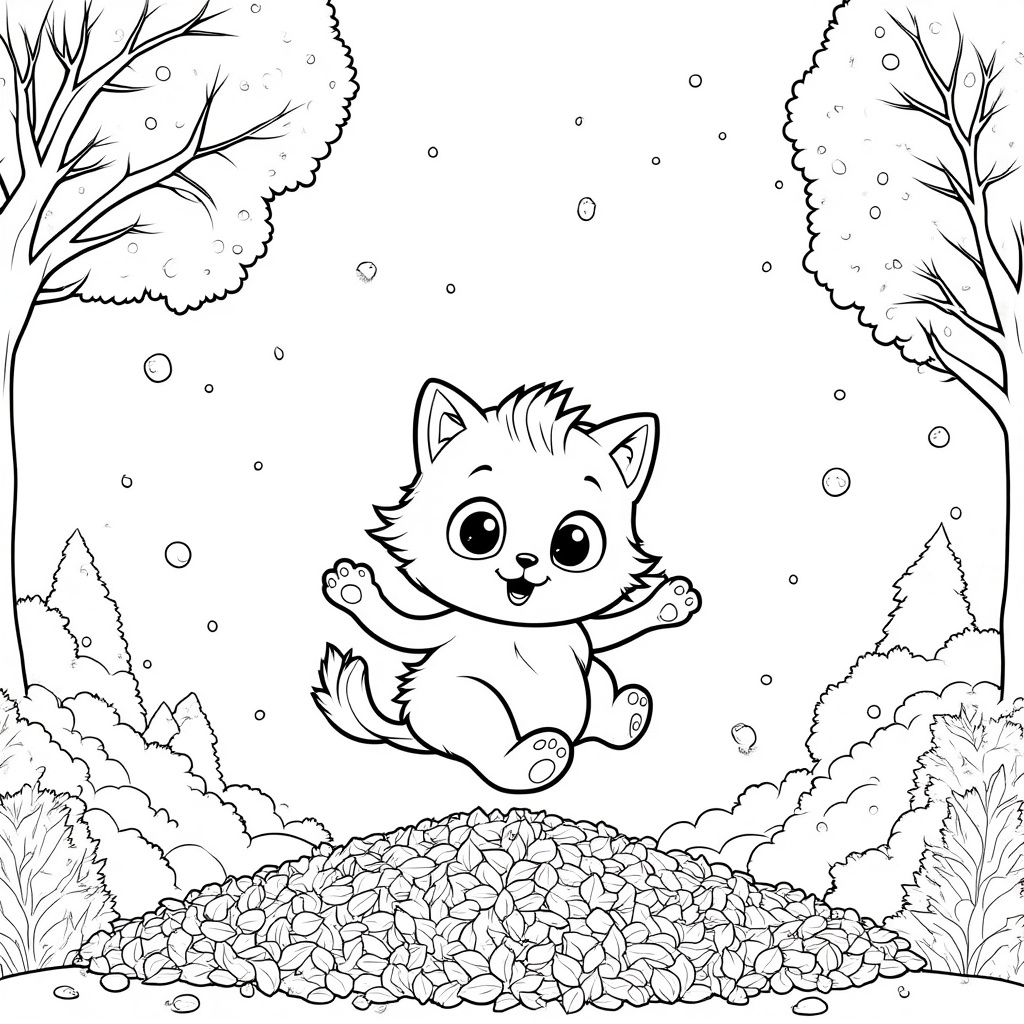 Kitten Playing with Autumn Leaves
