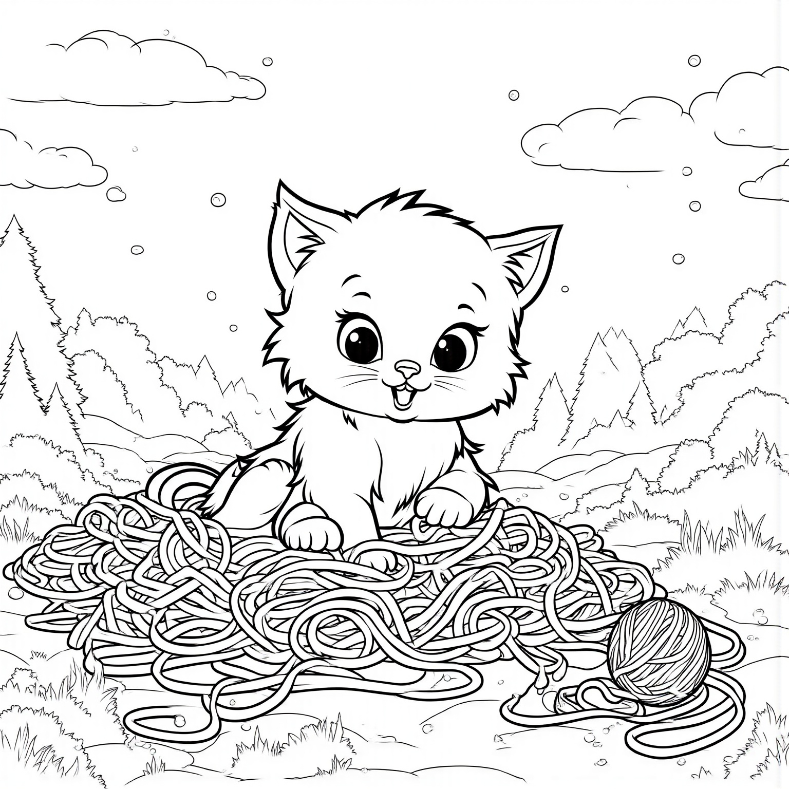 Kitten Playing with a Ball of Yarn