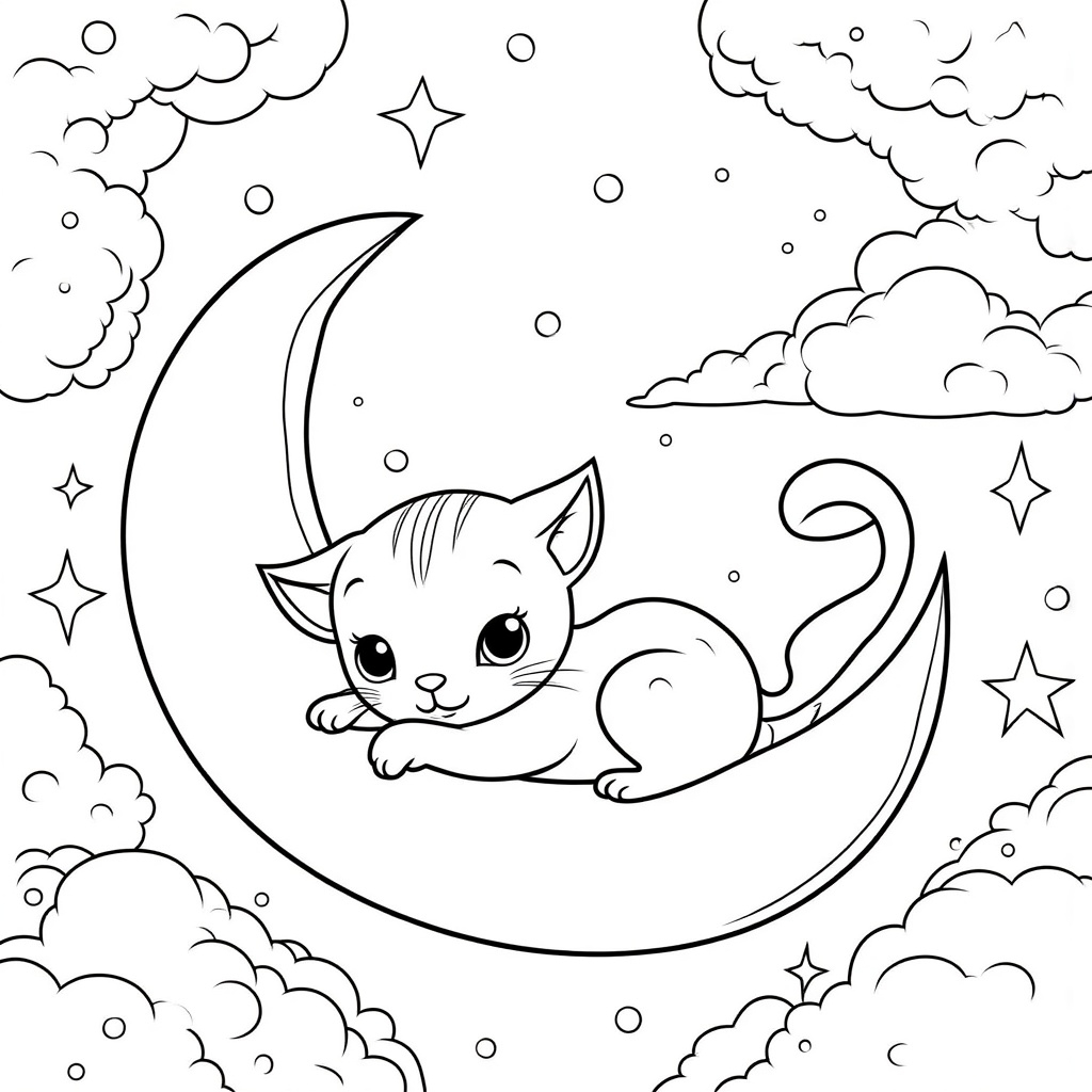 Kitten Sleeping on a Moon