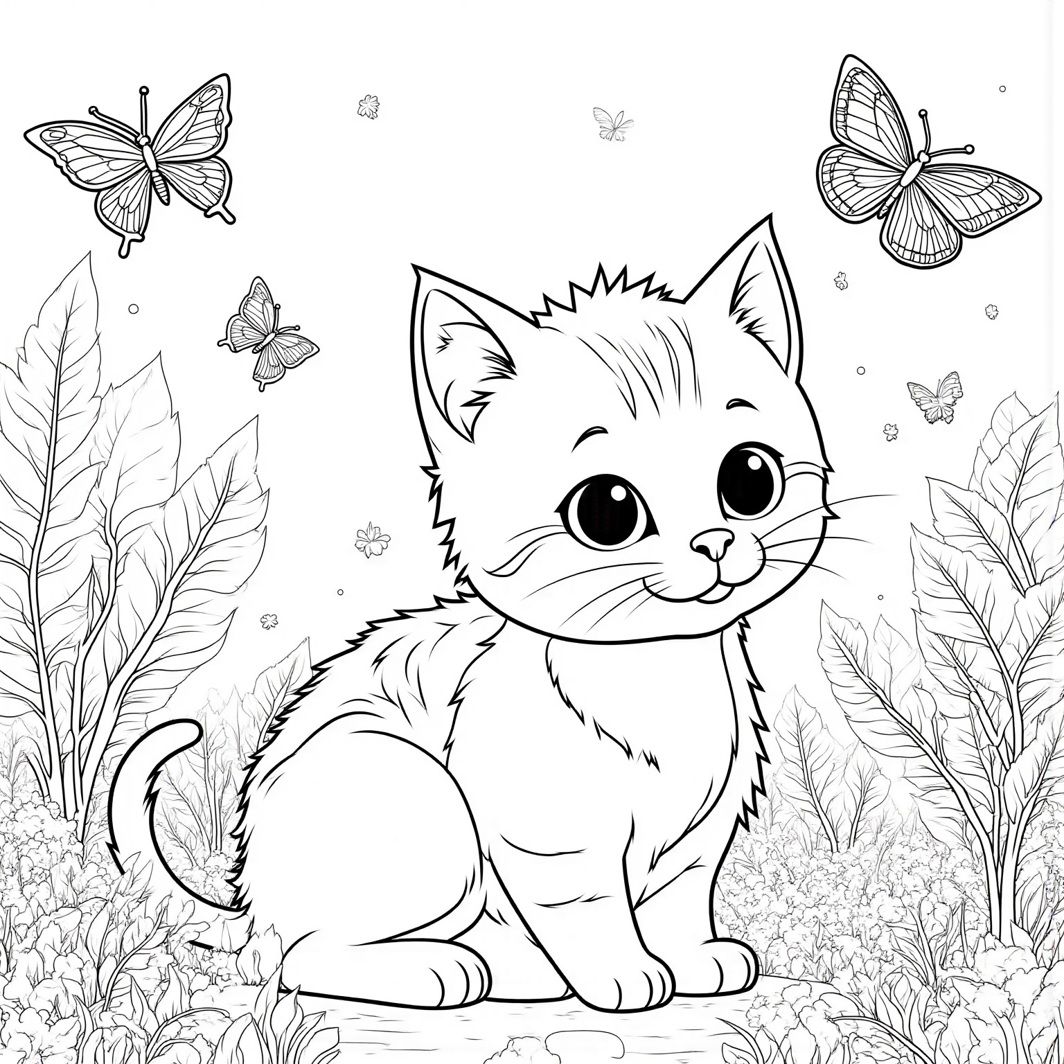 Kitten Surrounded by Butterflies