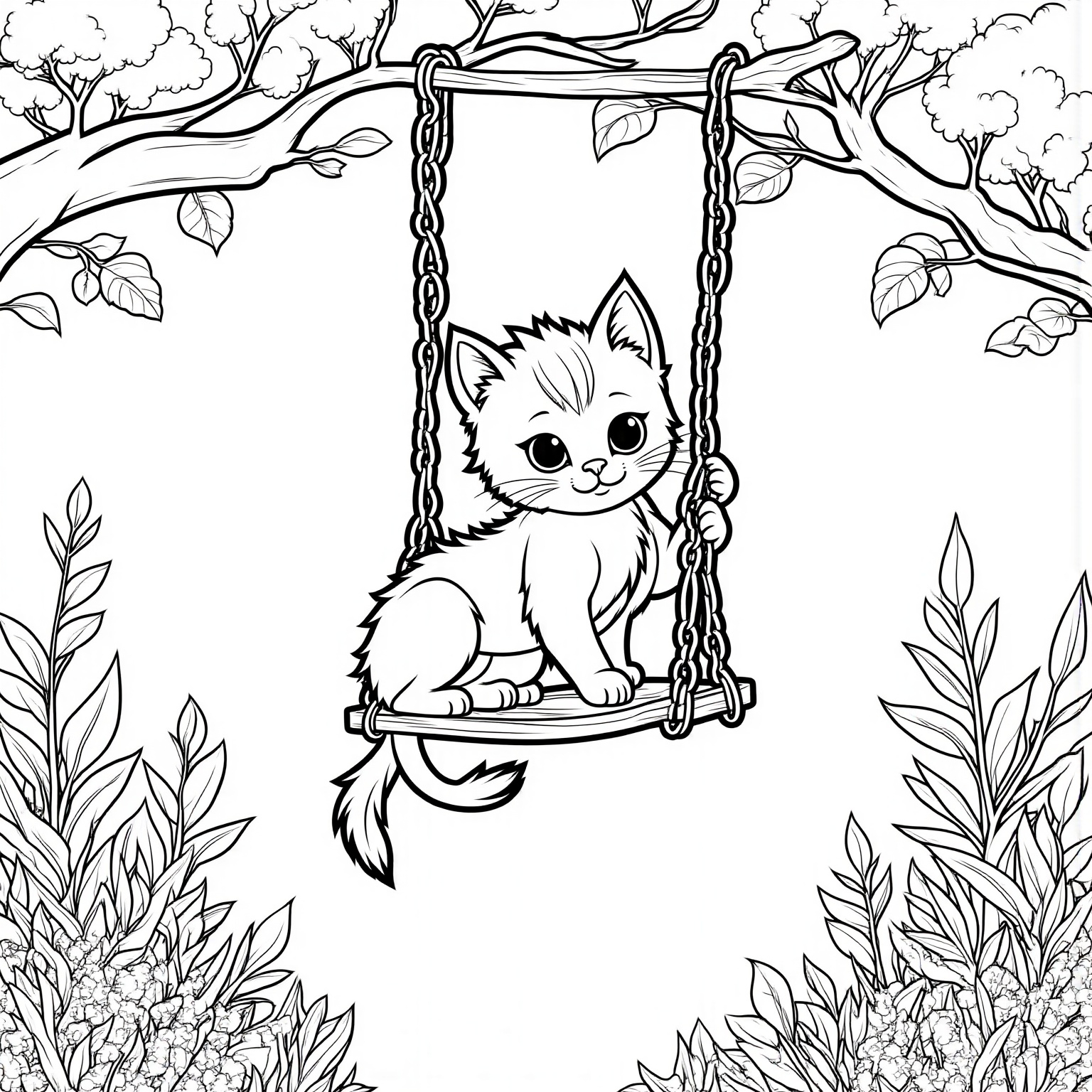 Kitten Swinging on a Tree Swing