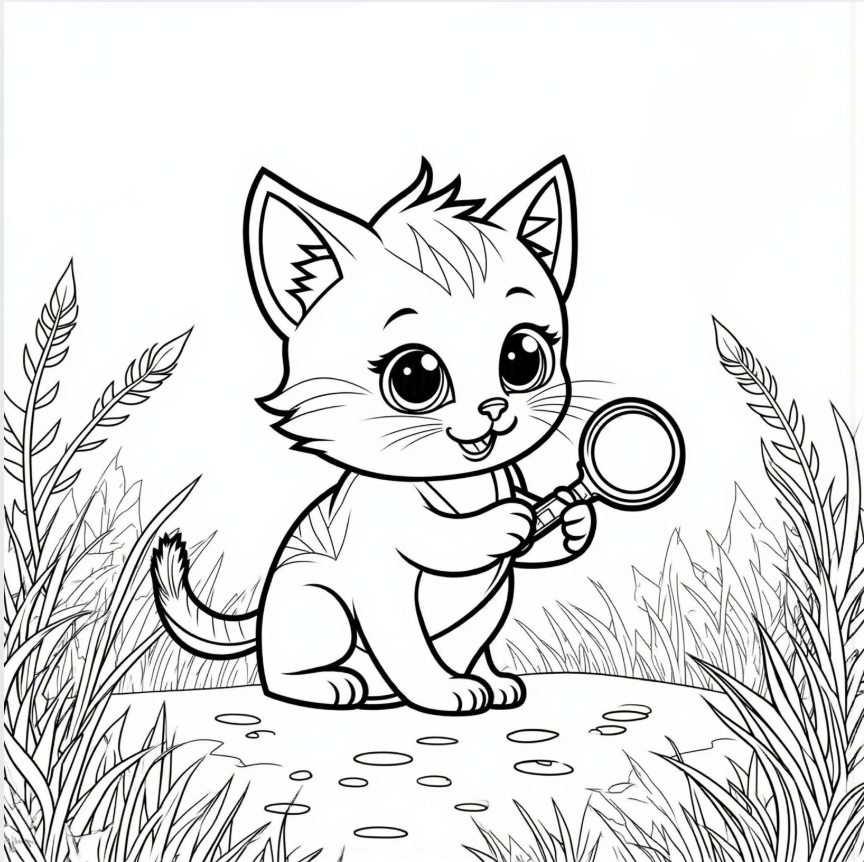Kitten as a Detective with a Magnifying Glass
