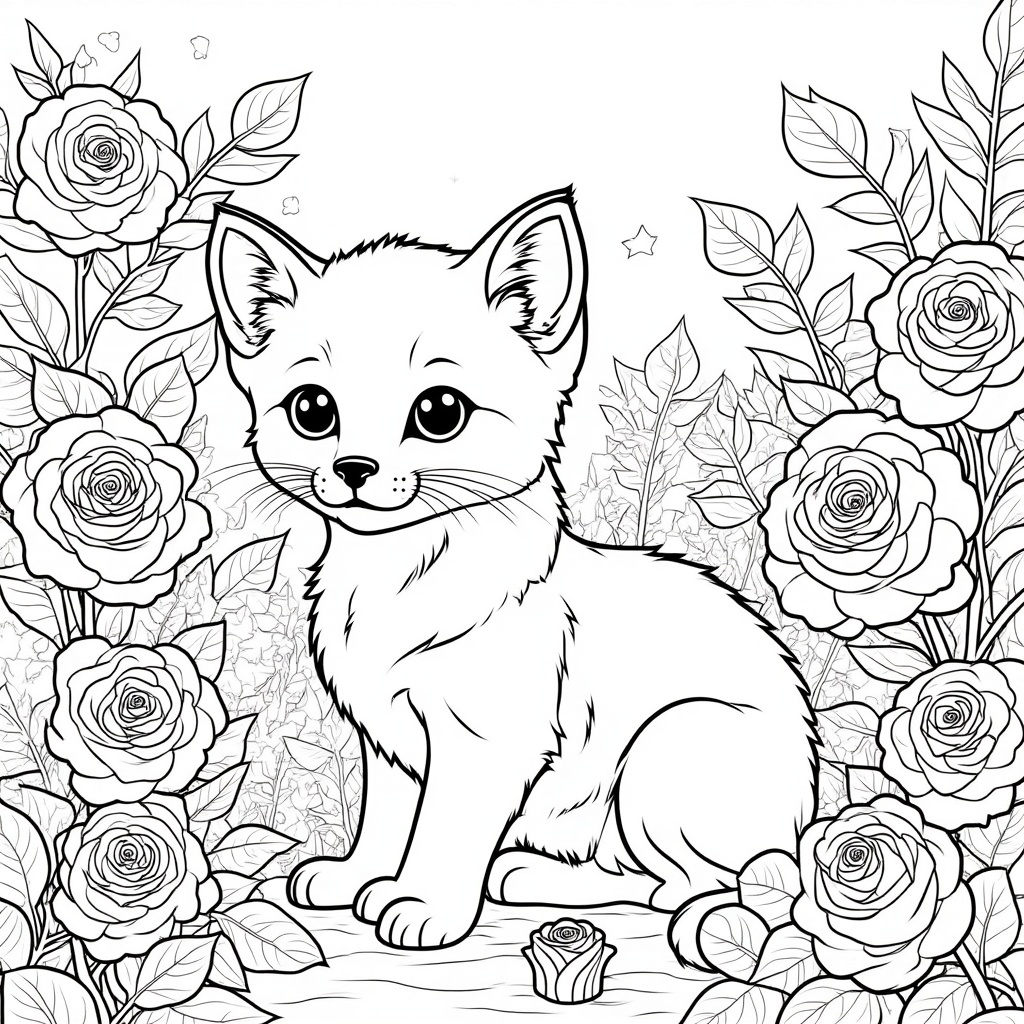 Kitten in a Bed of Roses