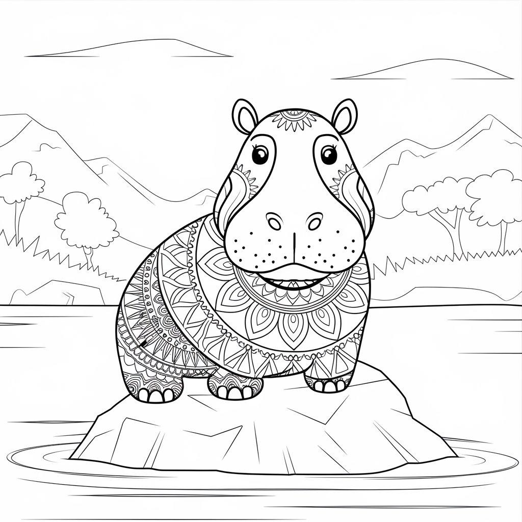 Mandala_Hippo_for_Advanced_Coloring