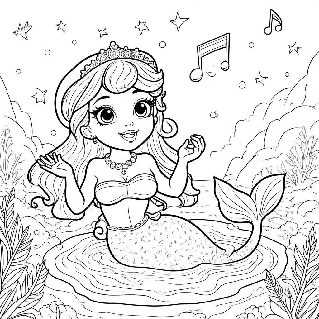 Mermaid Singing with Musical Notes Around