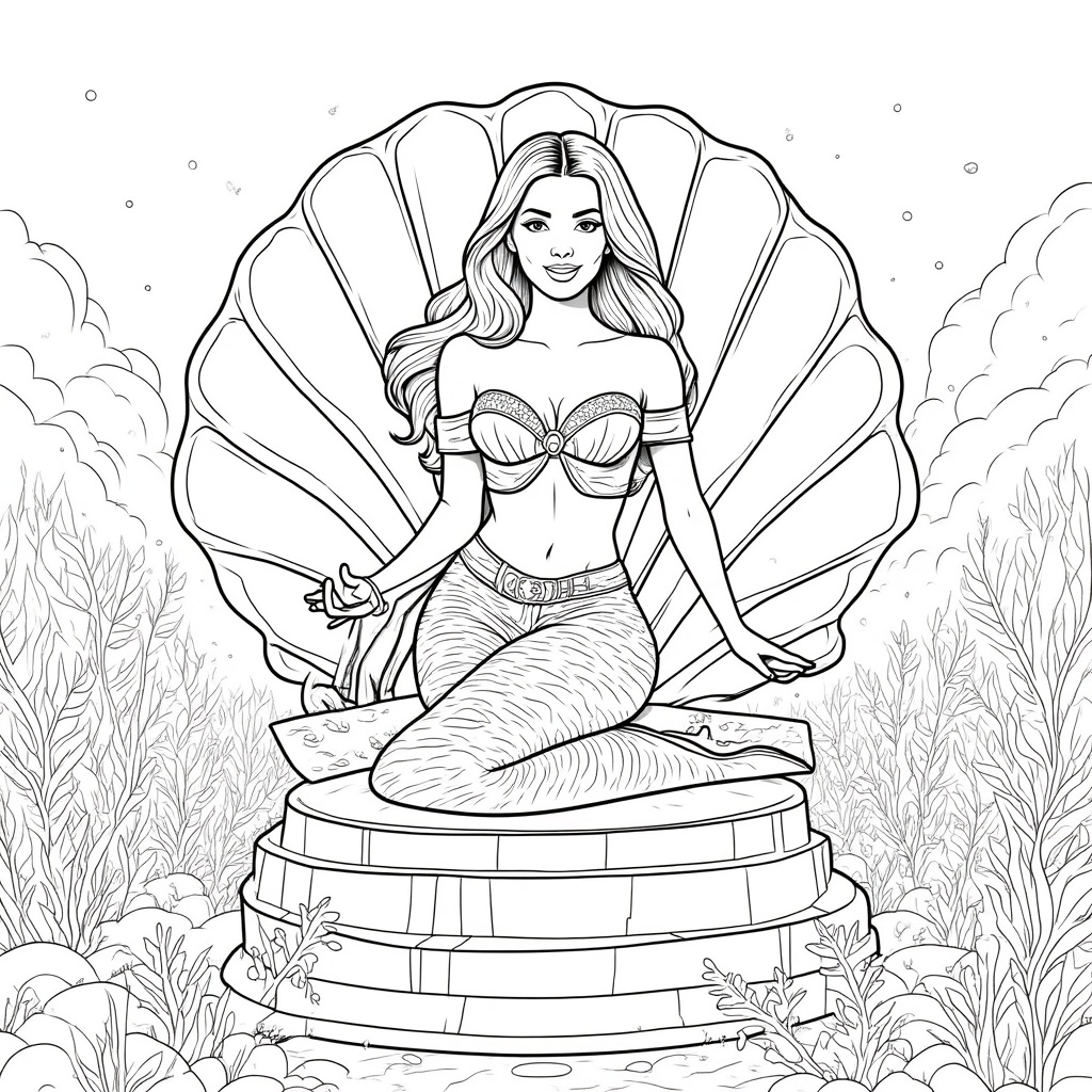 Mermaid Sitting on a Clamshell Throne