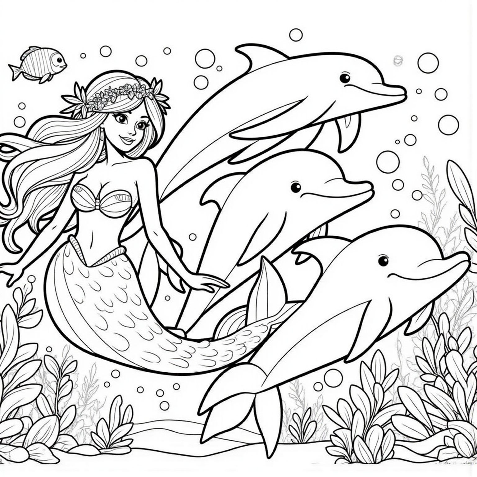 Mermaid Swimming with Dolphins