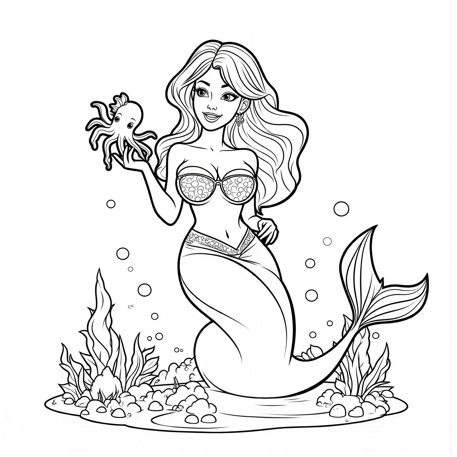 Mermaid and Octopus Sharing a Secret