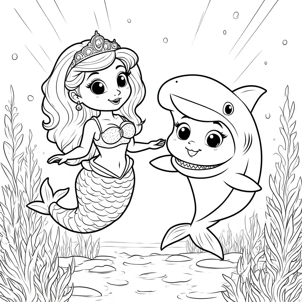 Mermaid and a Shark in a Friendly Pose