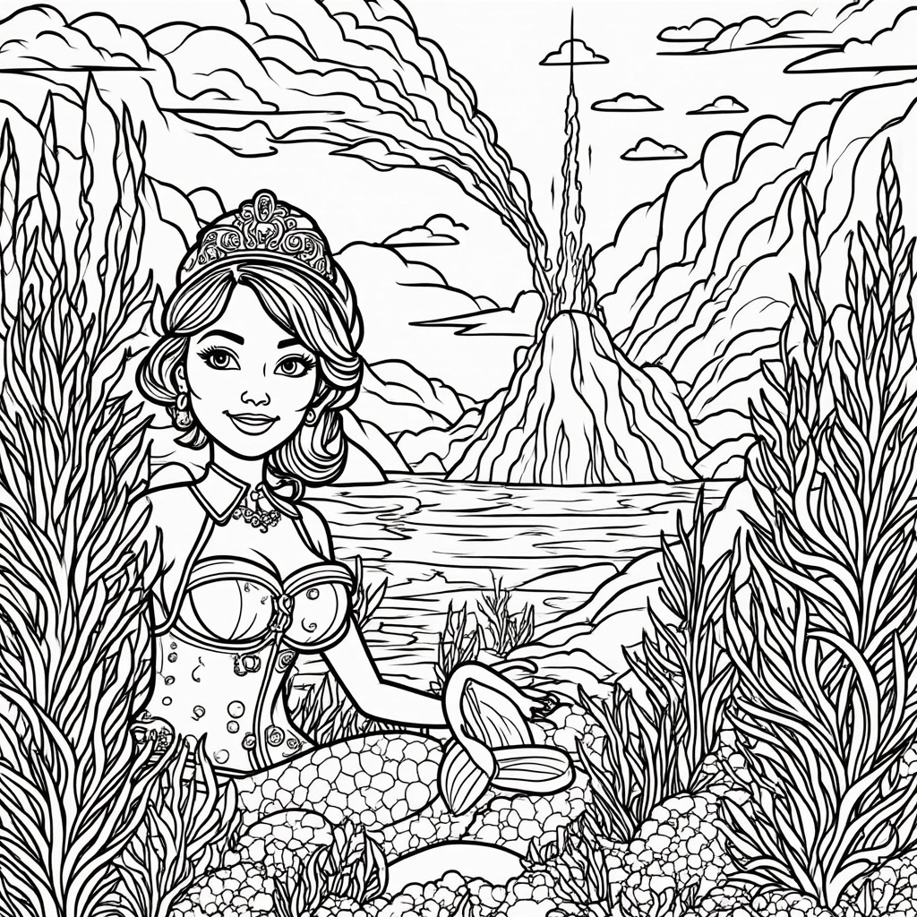 Mermaid and an Underwater Volcano