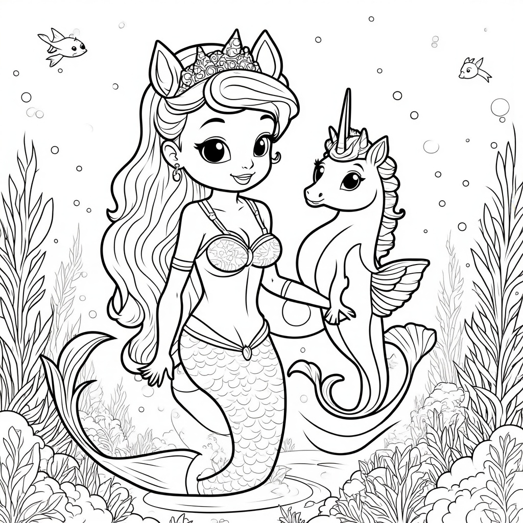 Mermaid with a Unicorn-Style Seahorse