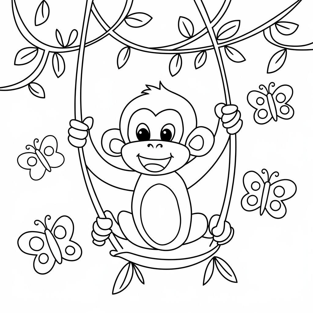 Monkey_Swinging_on_Vines_with_Butterflies