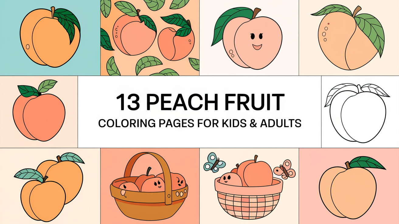 Peach Fruit Coloring Pages for Kids & Adults