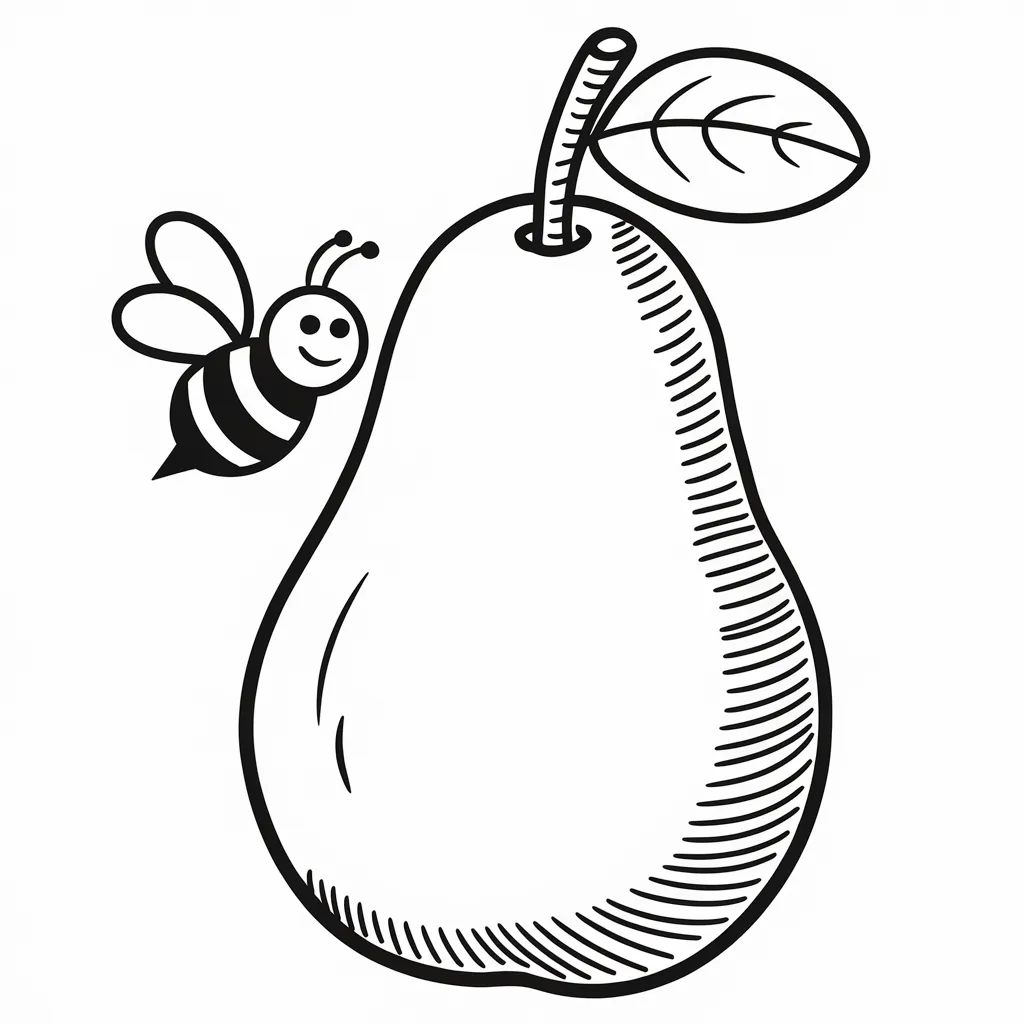 Pear_with_a_Happy_Bee_Flying_Around