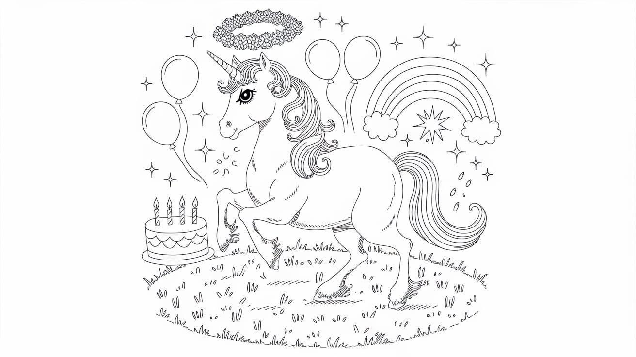 Prancing_Unicorn_Birthday_Party_Coloring_Page
