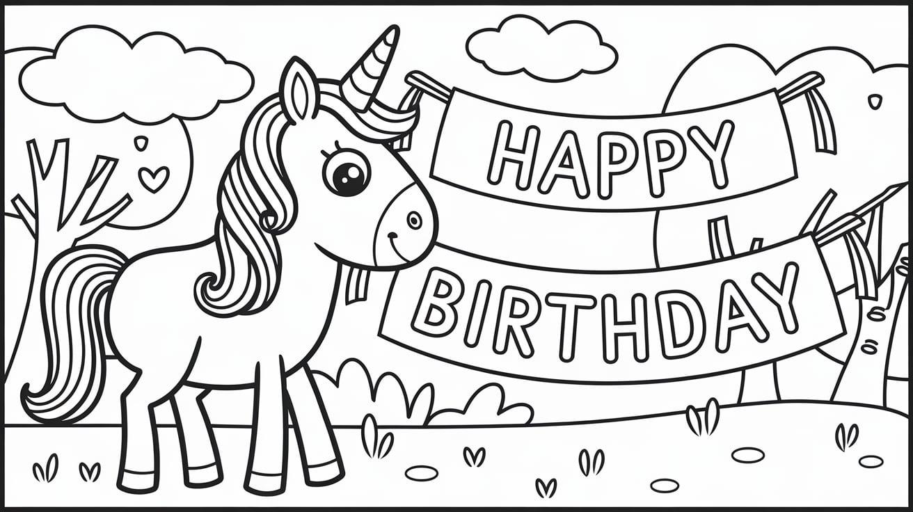 Unicorn_with_a_Birthday_Banner_Coloring_Page