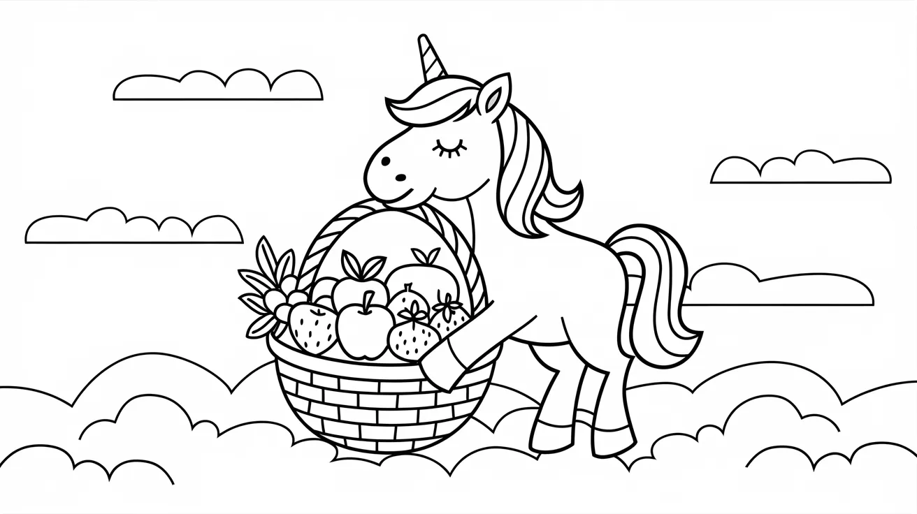 Unicorn_with_a_Fruit_Basket_Coloring_Page