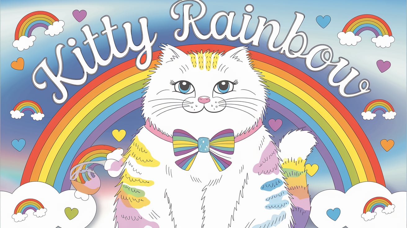 kitty rainbow coloring page