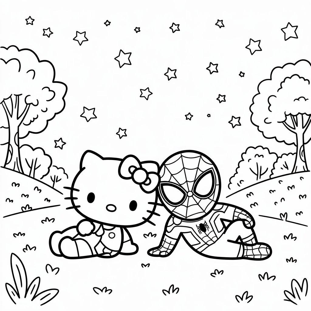 Hello_Kitty_and_Spider-Man_Under_the_Stars