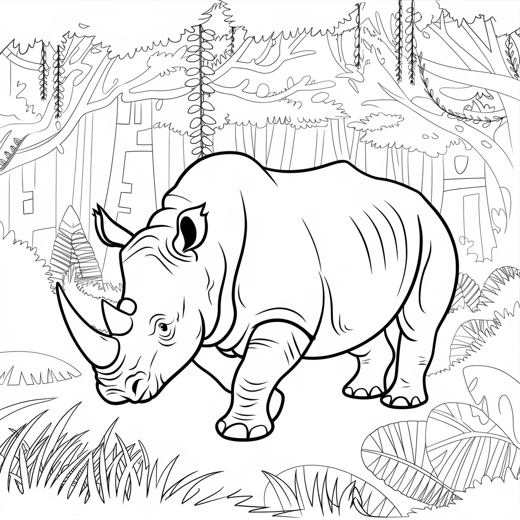 In_this_wild_setting_our_adventurous_rhino_is_surrounded_by_dense_foliage_The_jungle_elements_create_an_immersive_scene_perfect_for_nature_enthusiasts