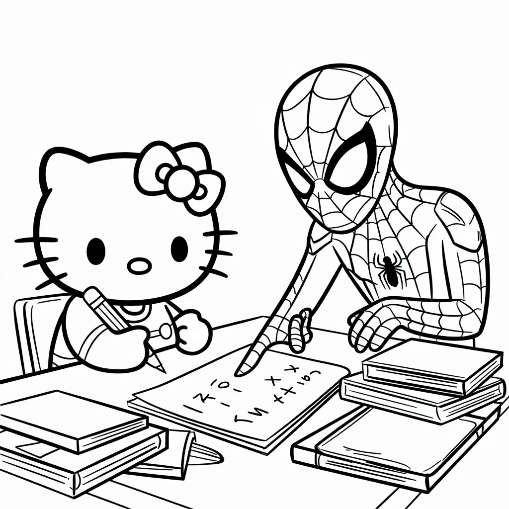 Spider-Man_Helping_Hello_Kitty_with_her_Homework