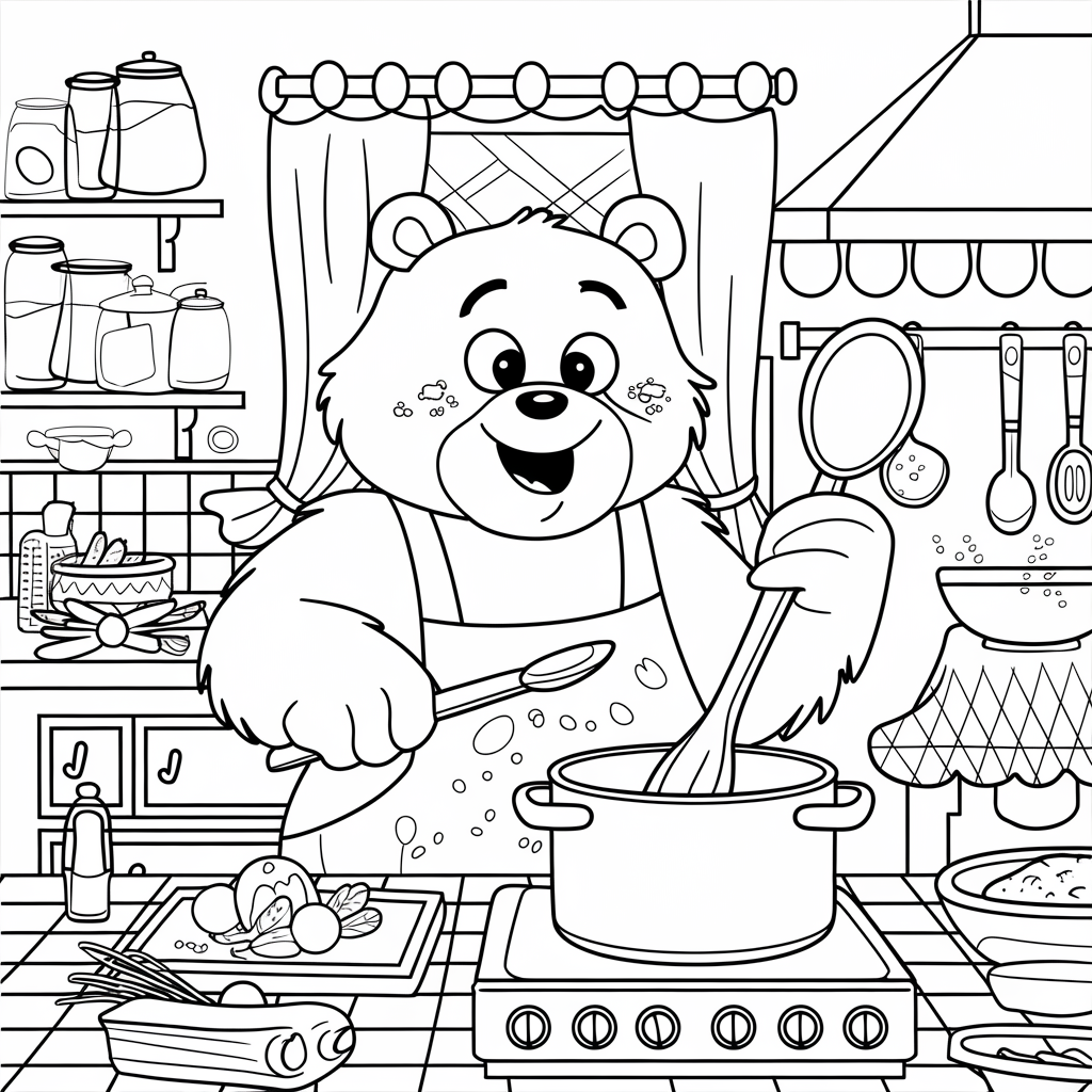 The_Bear_stands_in_his_kitchen_wearing_a_chefs_hat_and_holding_a_spoon_Young_artists_can_fill_in_the_details_of_their_kitchen_tools_and_the_meal_hes_preparing