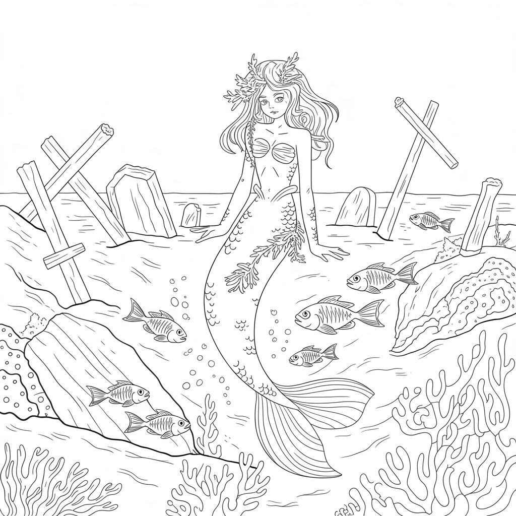 Dark Mermaid in a Sunken Graveyard