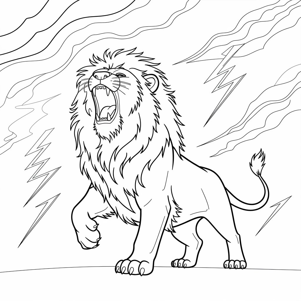 Mufasa in Mid-Roar with Dramatic Sky