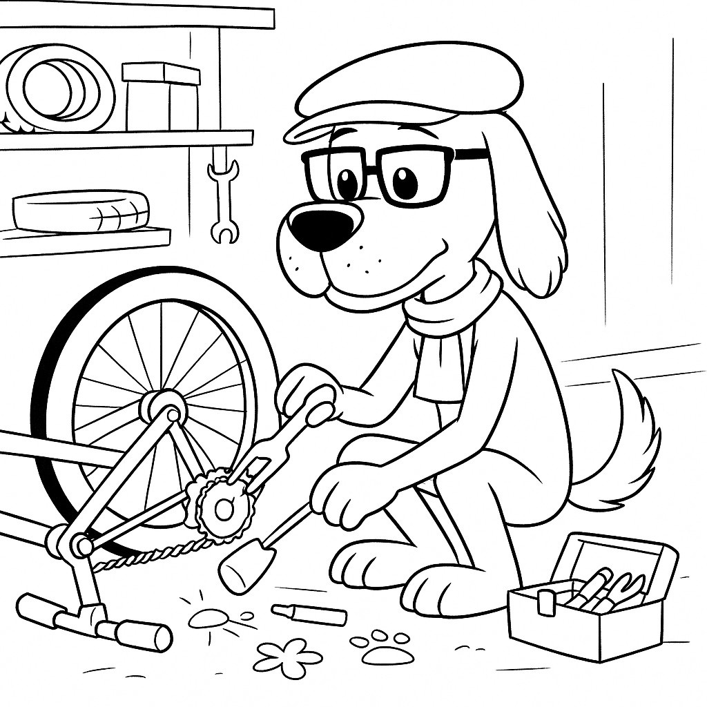 Paw Barker Fixing a Bicycle