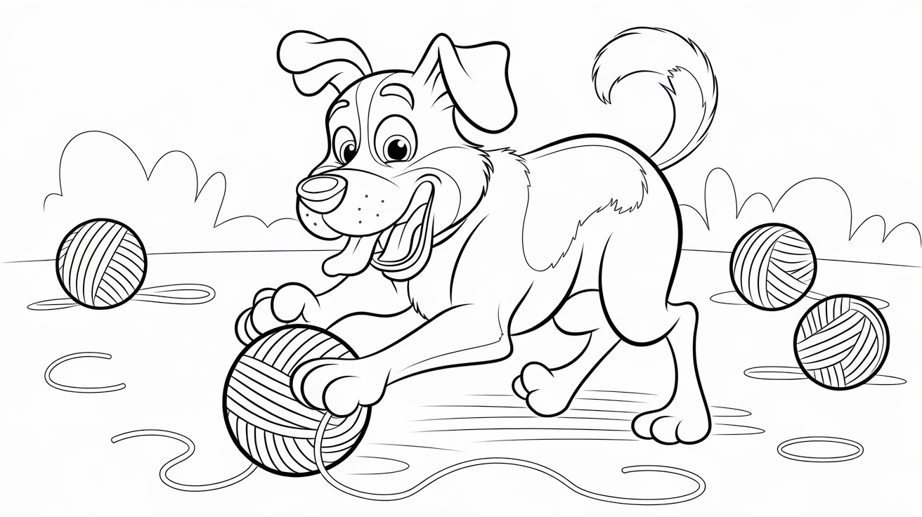 Puppy Dog Playing with Yarn