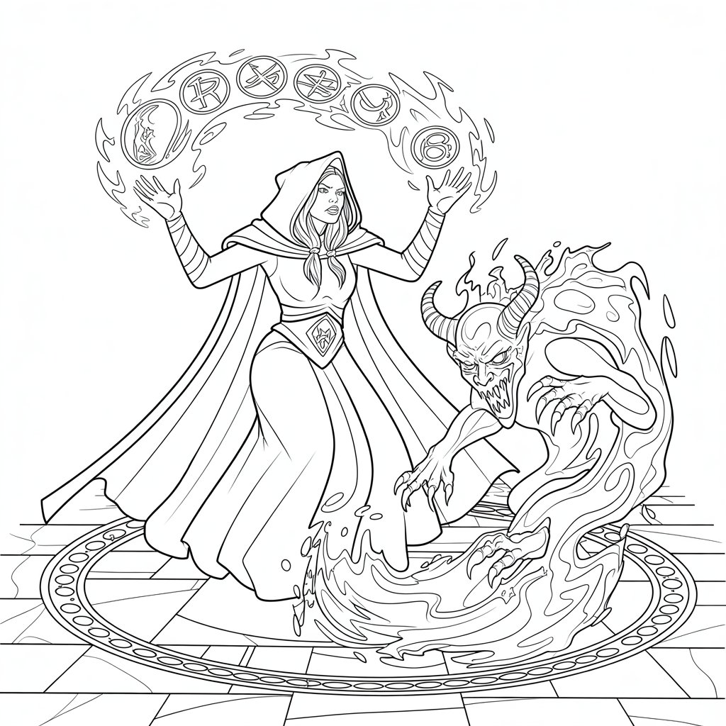 Sorceress Summoning a Demon