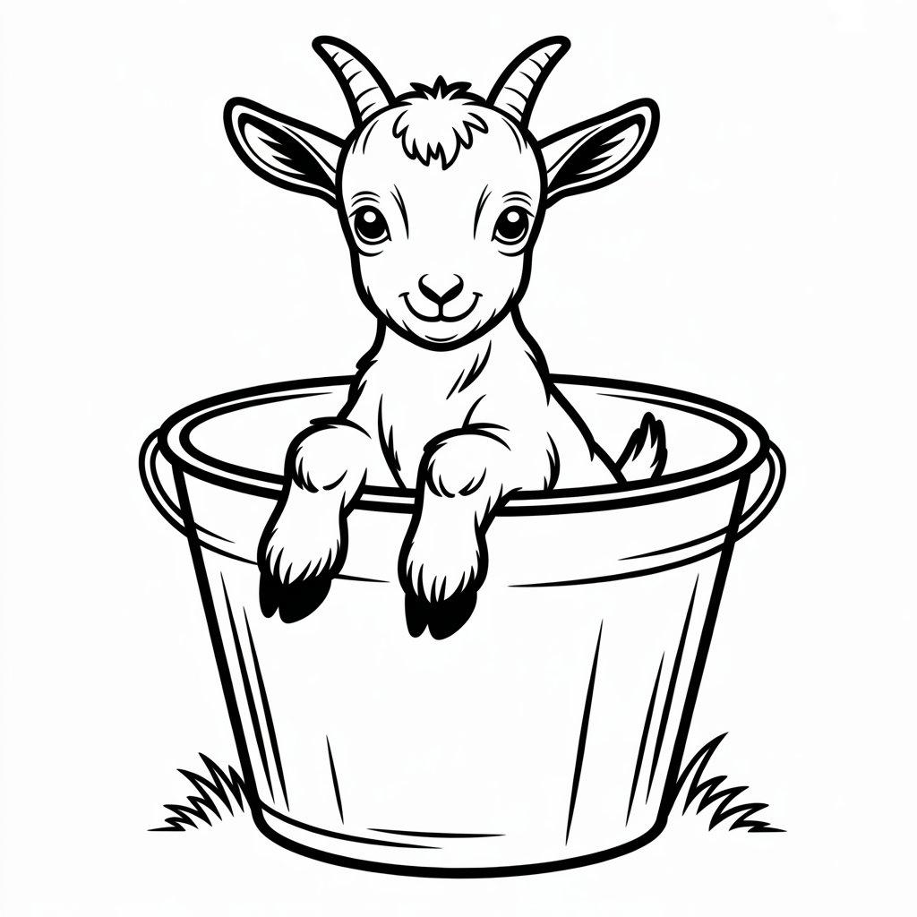 Baby Goat Playing in a Bucket