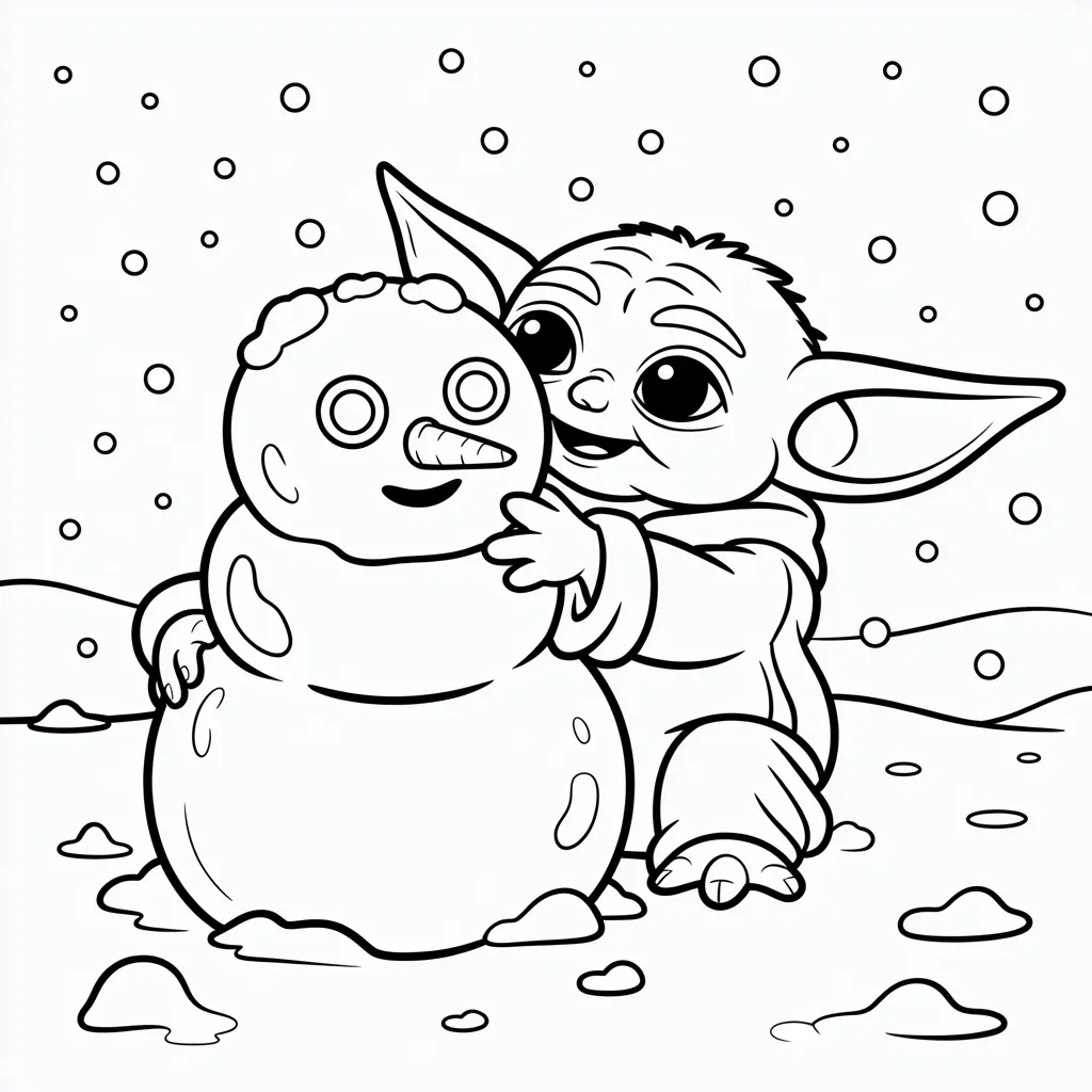 Baby Yoda Building a Snowman