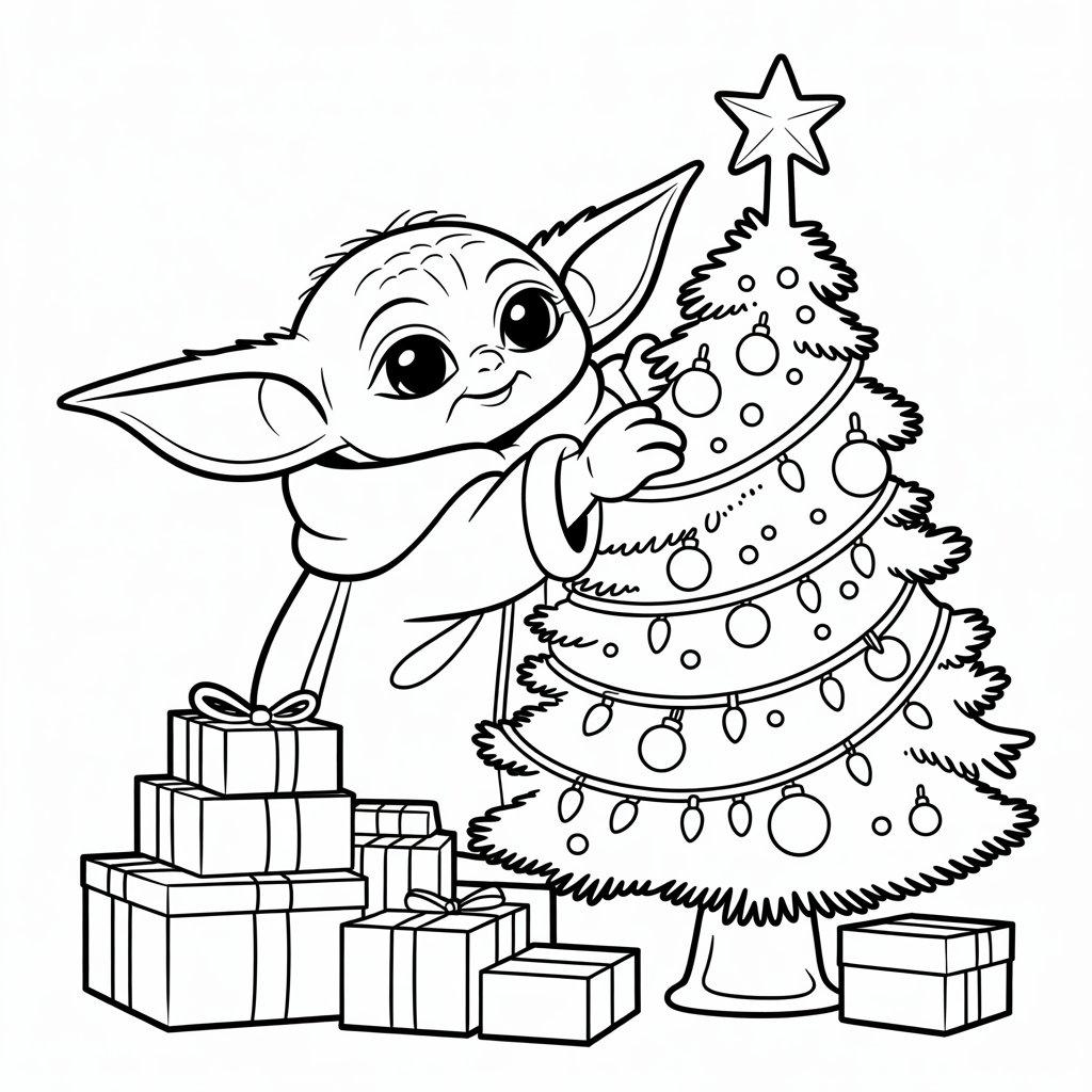 Baby Yoda Decorating a Christmas Tree