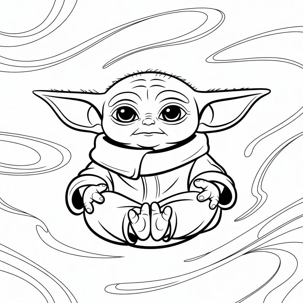 Baby Yoda Floating in Mid-Air Meditating