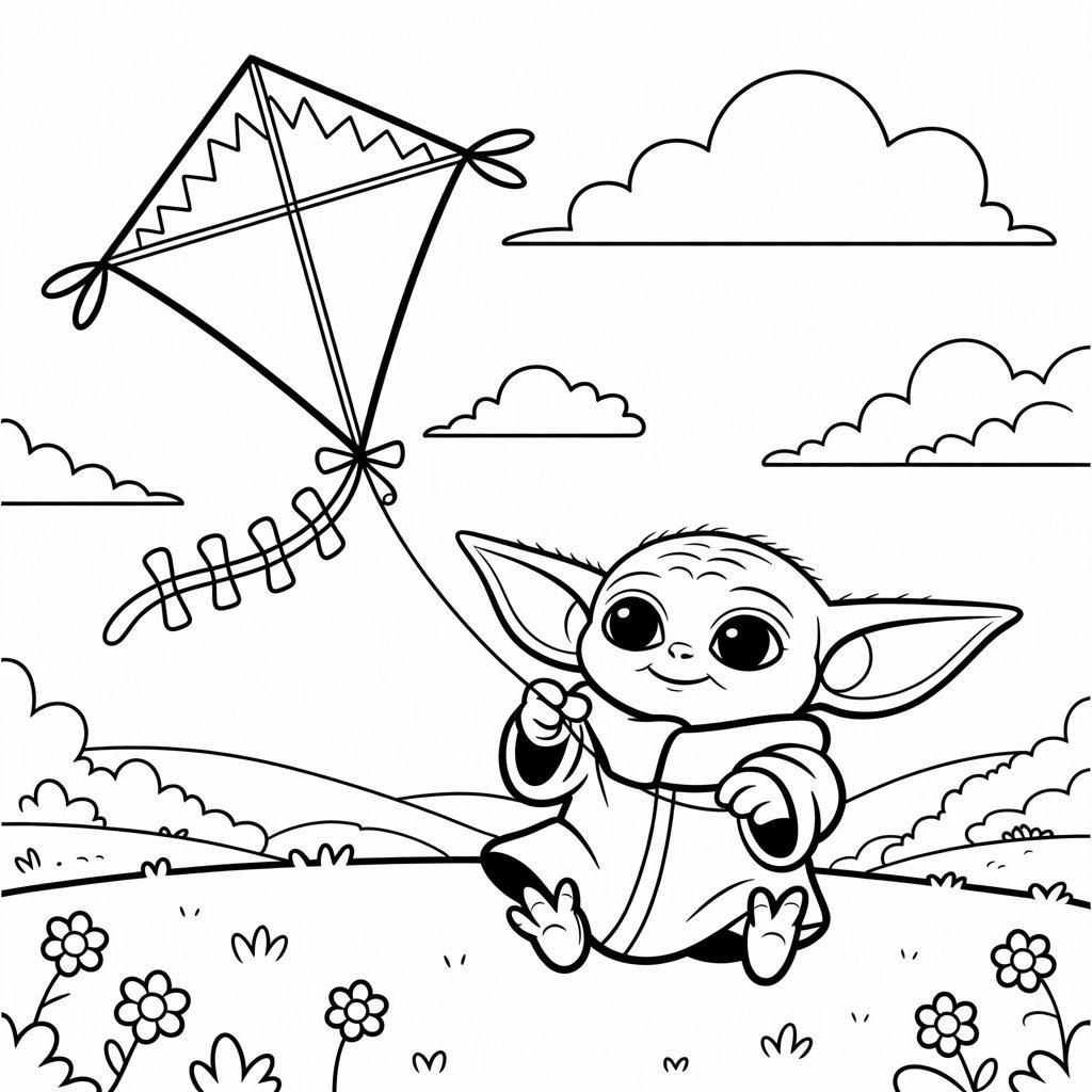Baby Yoda Flying a Kite