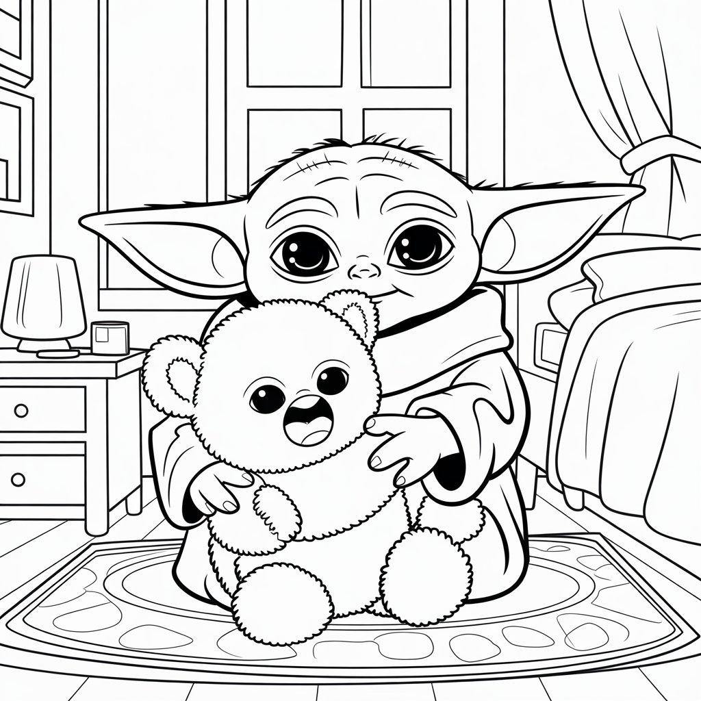 Baby Yoda Hugging a Teddy Bear