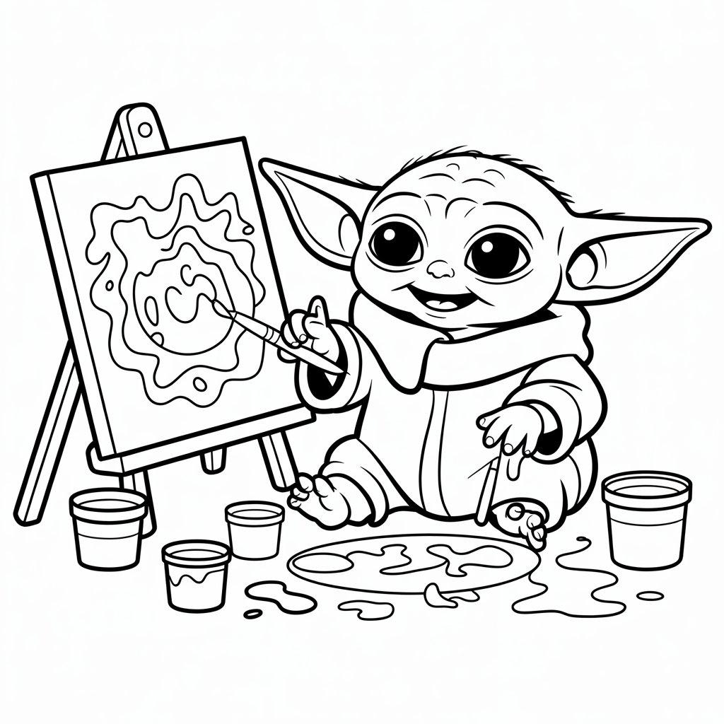 Baby Yoda Painting with Finger Paints