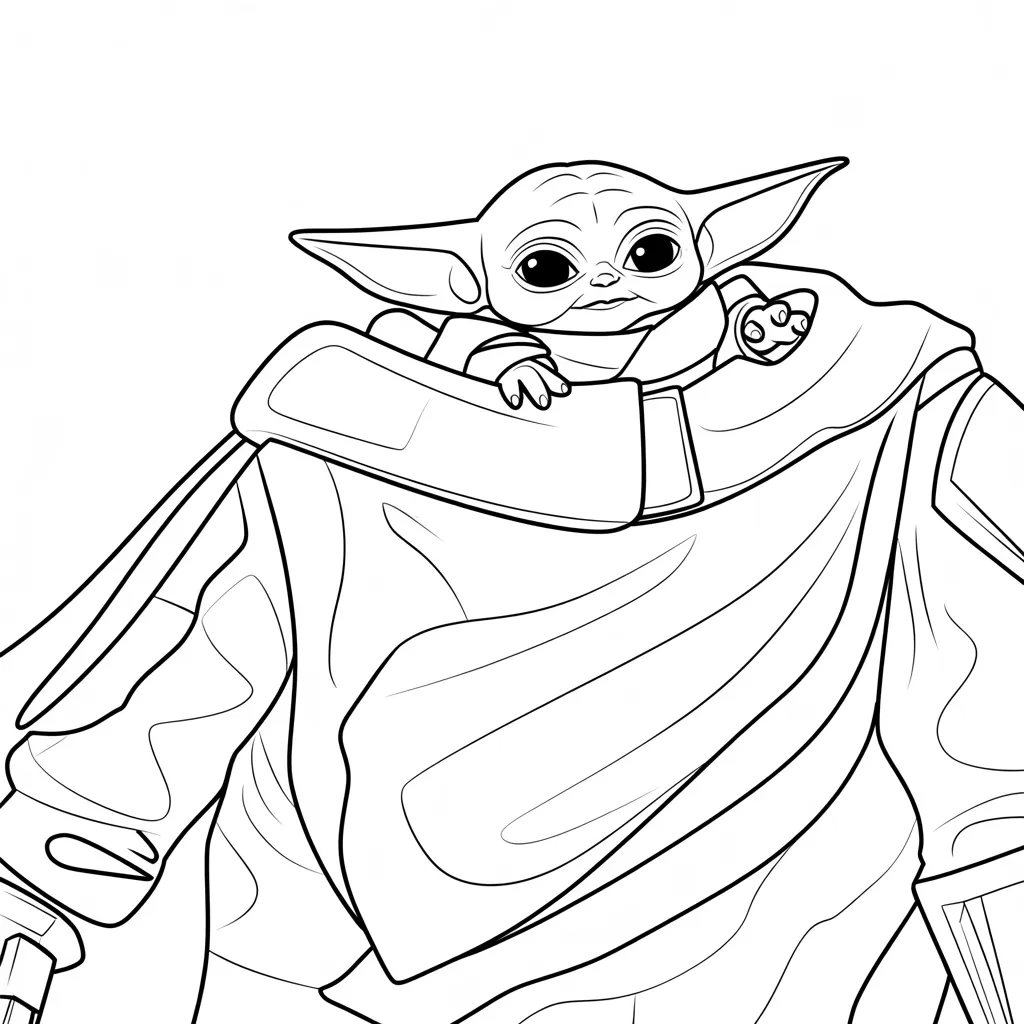 Baby Yoda Peeking Out from Under Mando's Cape