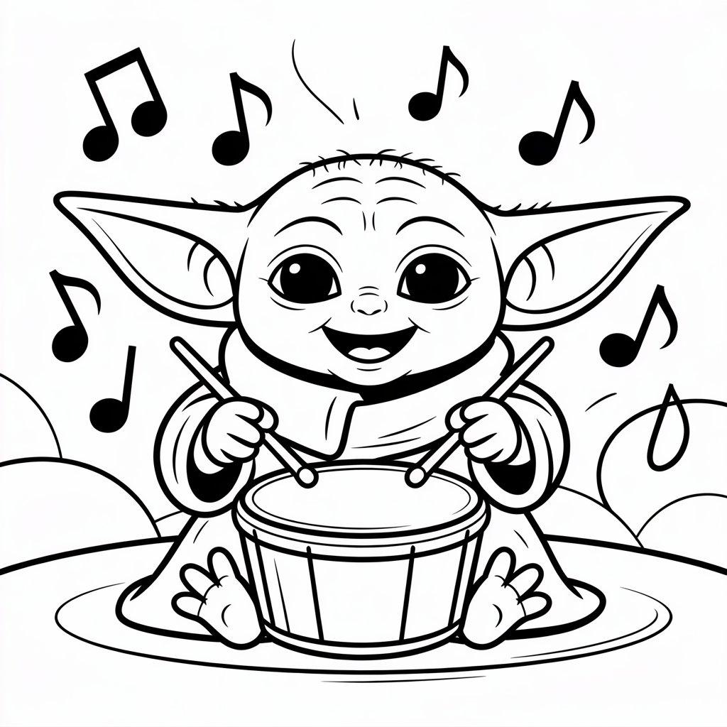 Baby Yoda Playing a Small Drum