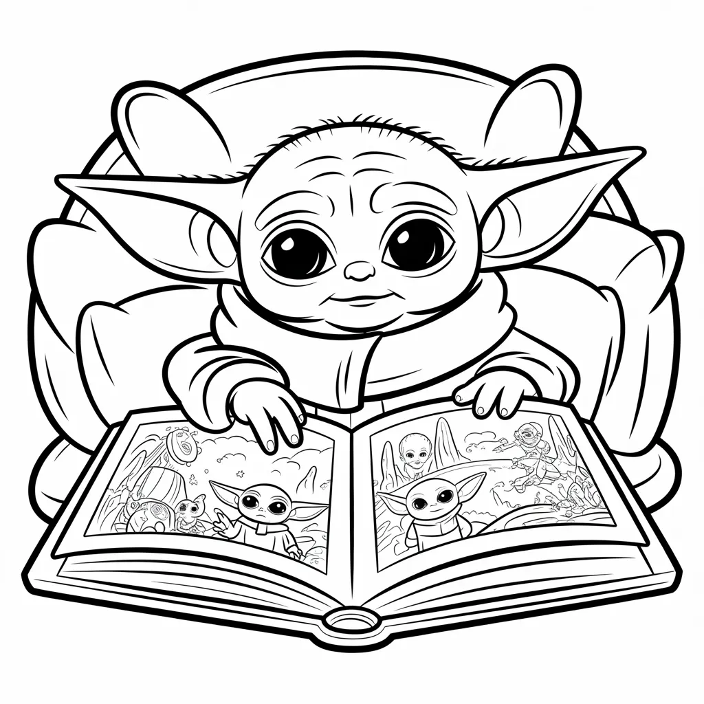 Baby Yoda Reading a Storybook