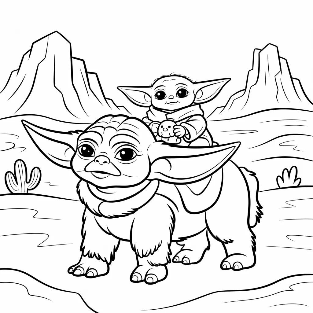 Baby Yoda Riding on a Bantha
