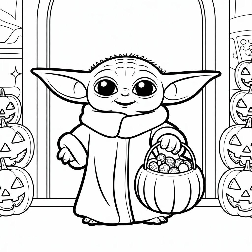 Baby Yoda Trick-or-Treating in a Costume