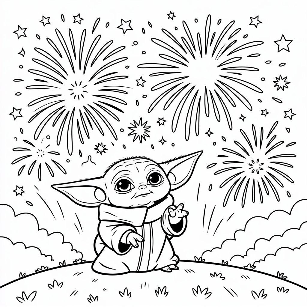Baby Yoda Watching Fireworks