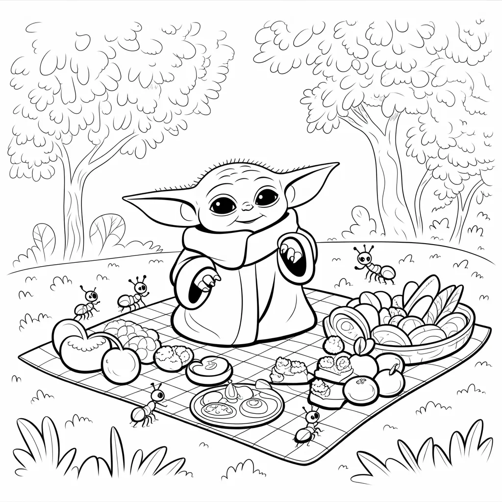Baby Yoda at a Picnic